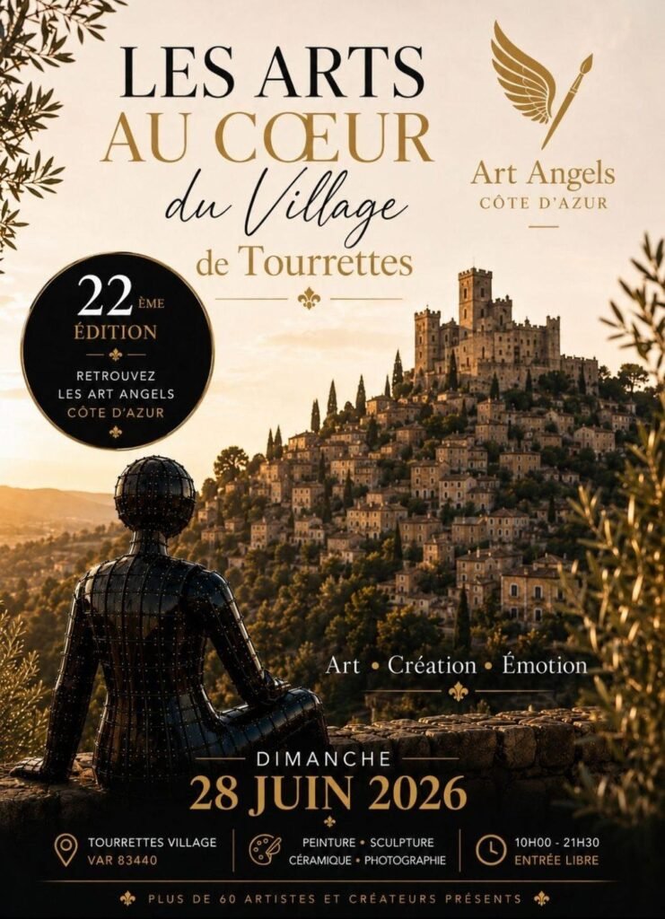 Flyer Les Arts au Cœur du Village de Tourrettes 2026 – Art Angels Côte d’Azur